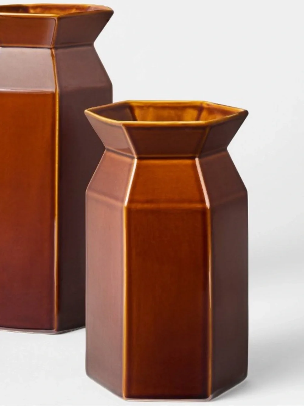 Short Hexagon Ceramic Brown Vase - Threshold™ designed with Studio McGee
